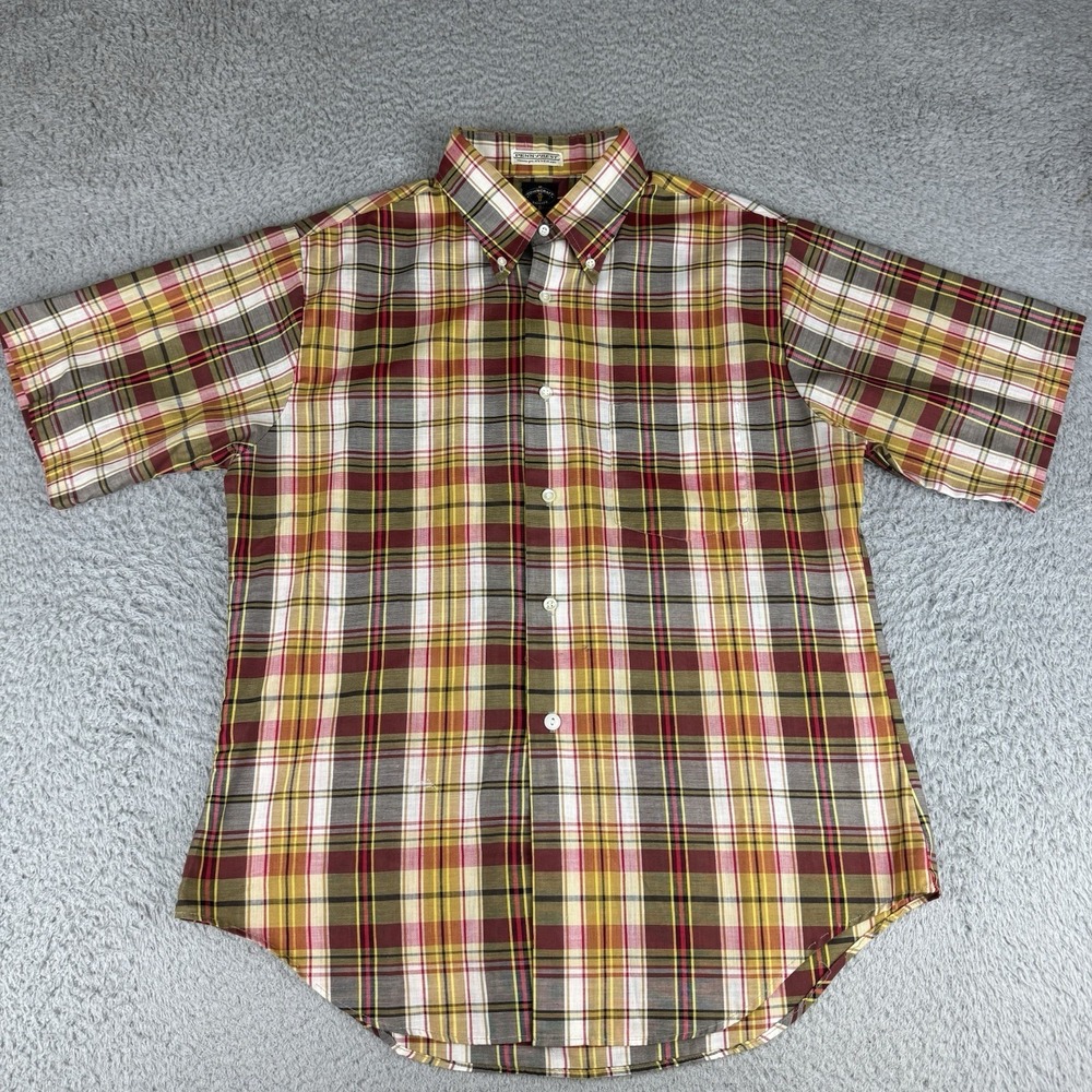 Vintage 60s 70s Penneys Towncraft Penn Prest Plaid Short Sleeve Button M/L